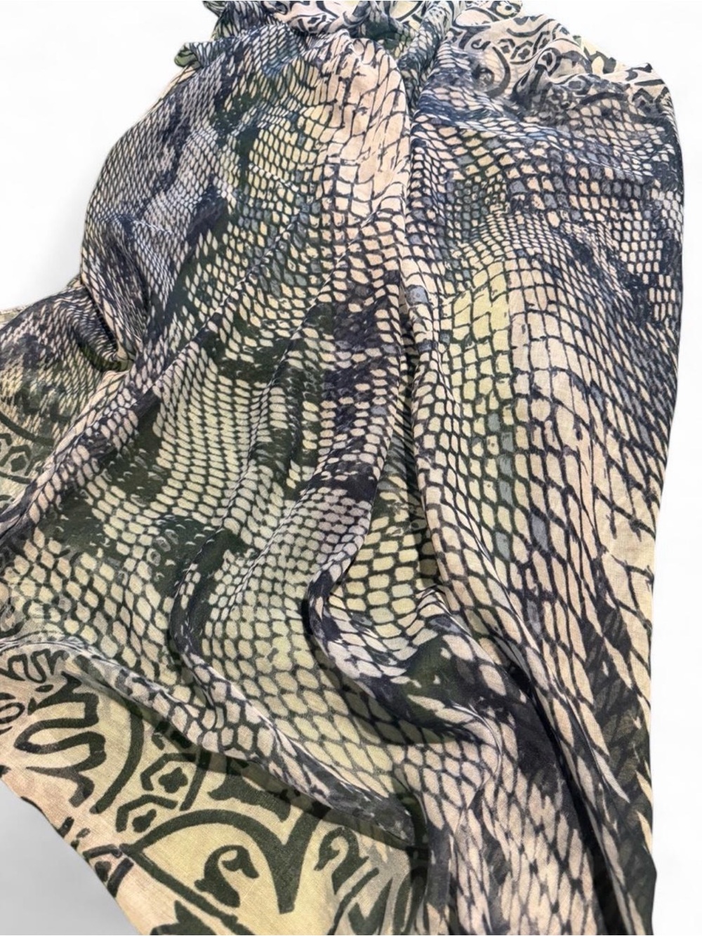 Fraas white and navy scarf/wrap approximately 42in x 42 in